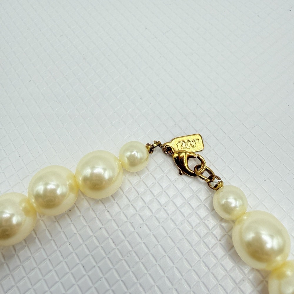 1928 Faux Cream 11 mm Pearl Beaded 15" Vintage Style Coquette Necklace - Picture 3 of 8